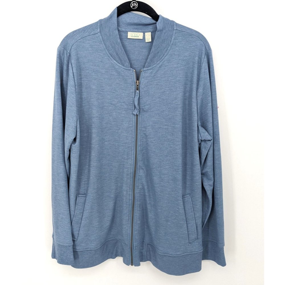 Logo Lounge Jacket Womens XL Blue Full Zip Lightweight Lounge Casual Pockets‎
